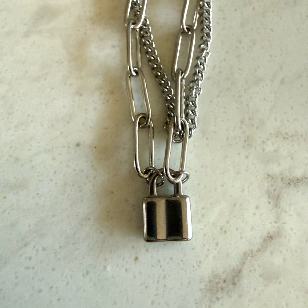 Silver Chain Bracelet with Padlock Charm - Picture 3 of 7